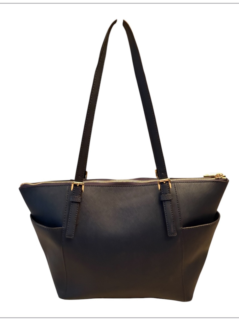 Michael Kors Blue Leather Medium Jet Set Top Zip Tote Navy Blue - Picture 2 of 13